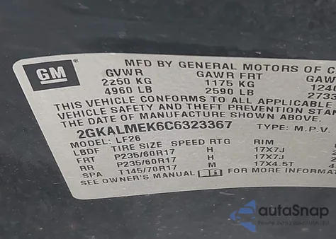 2012 GMC Terrain Sle z USA, uszkodzony, nr VIN 2GKALMEK6C6323367